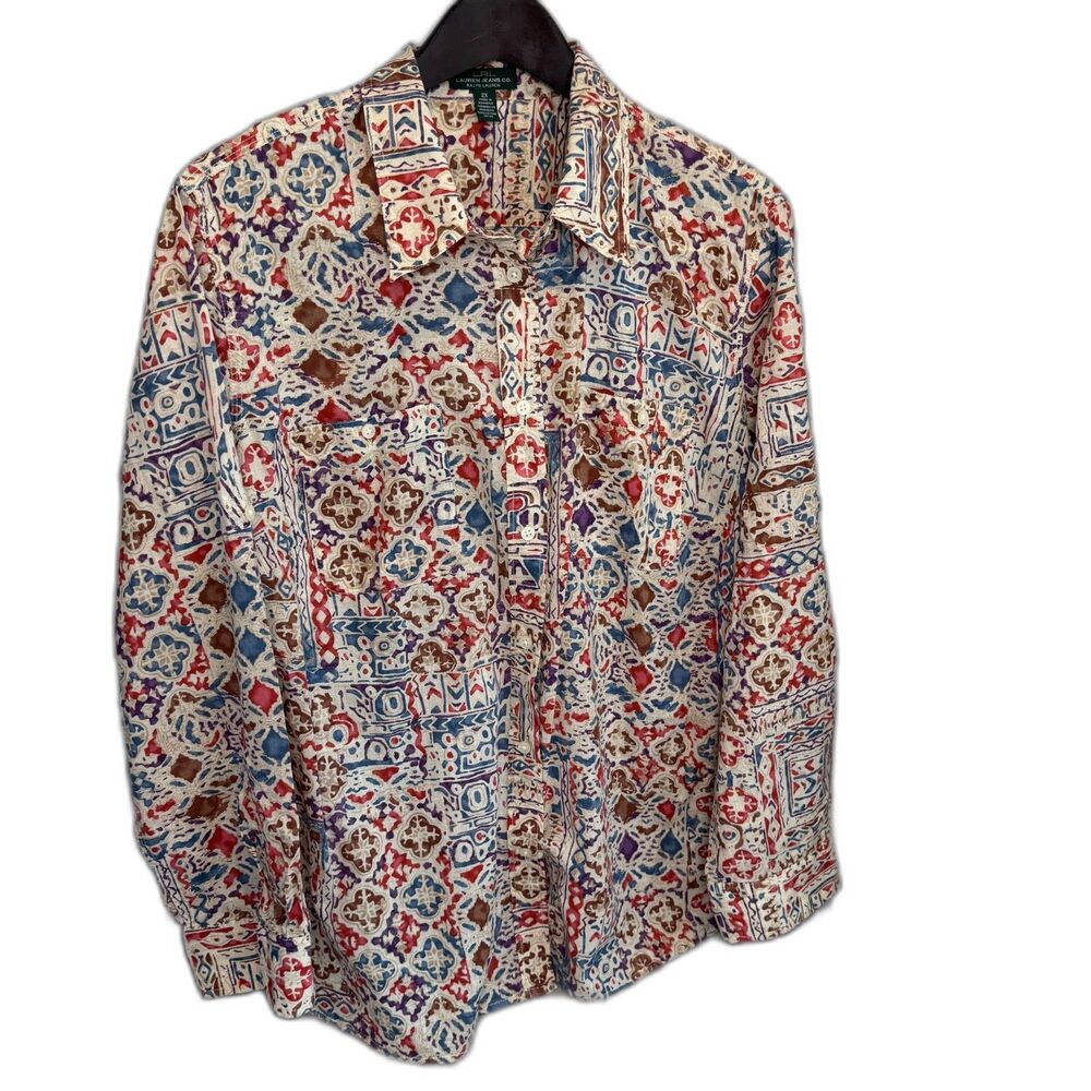 LRL Lauren Jeans Co. Ralph Lauren Womens 2X Colorful 100% Cotton Button Up Shirt